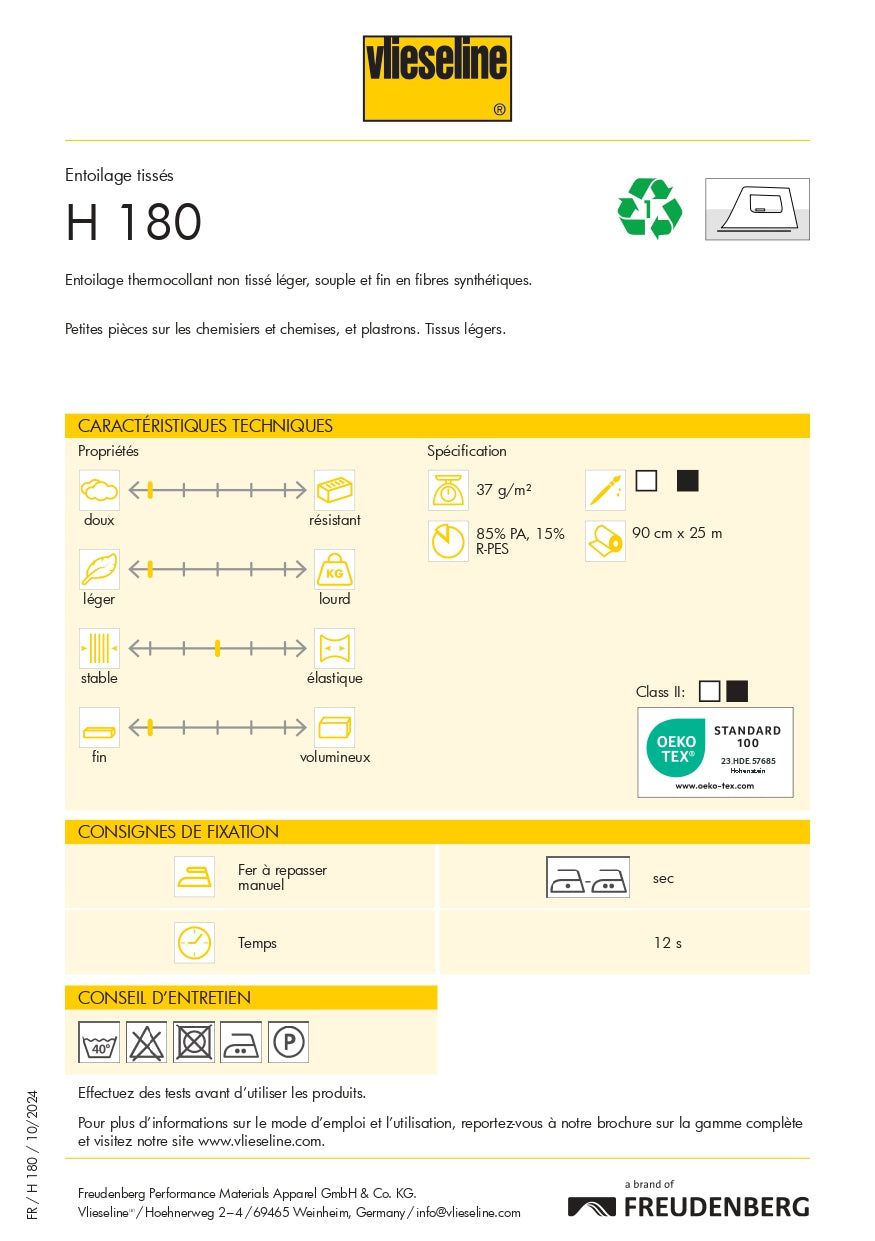 Vlieseline H180 Entoilage Thermocollant