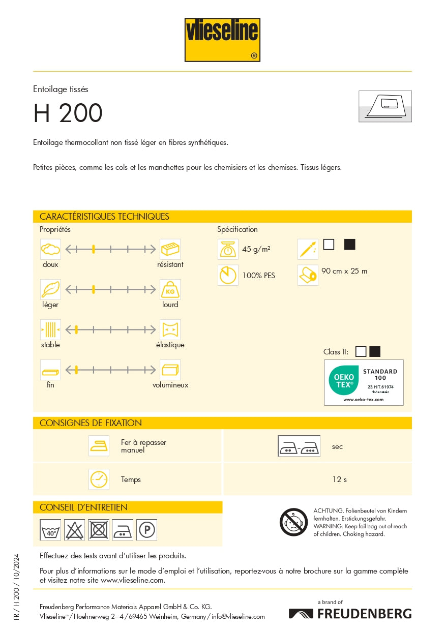 Vlieseline H200 Entoilage Thermocollant