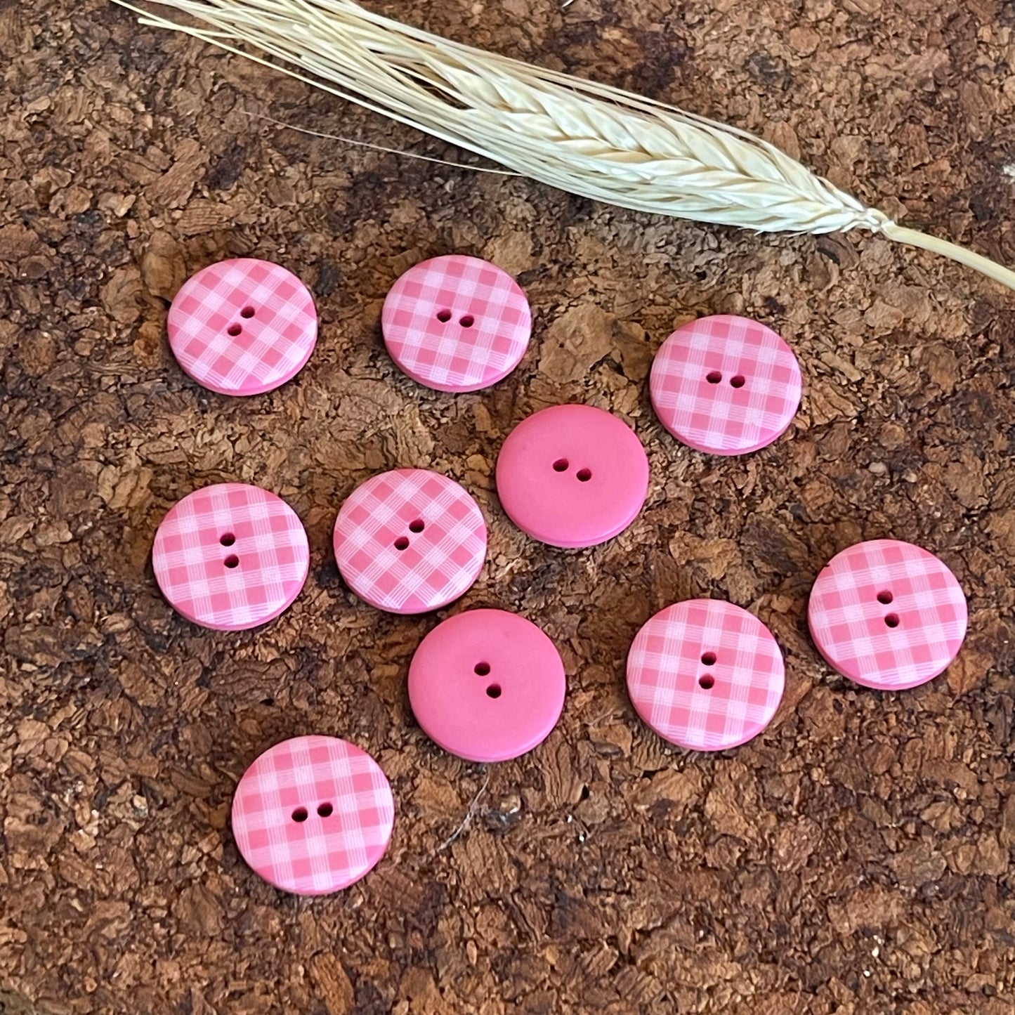 Bouton rond vichy rose 15mm