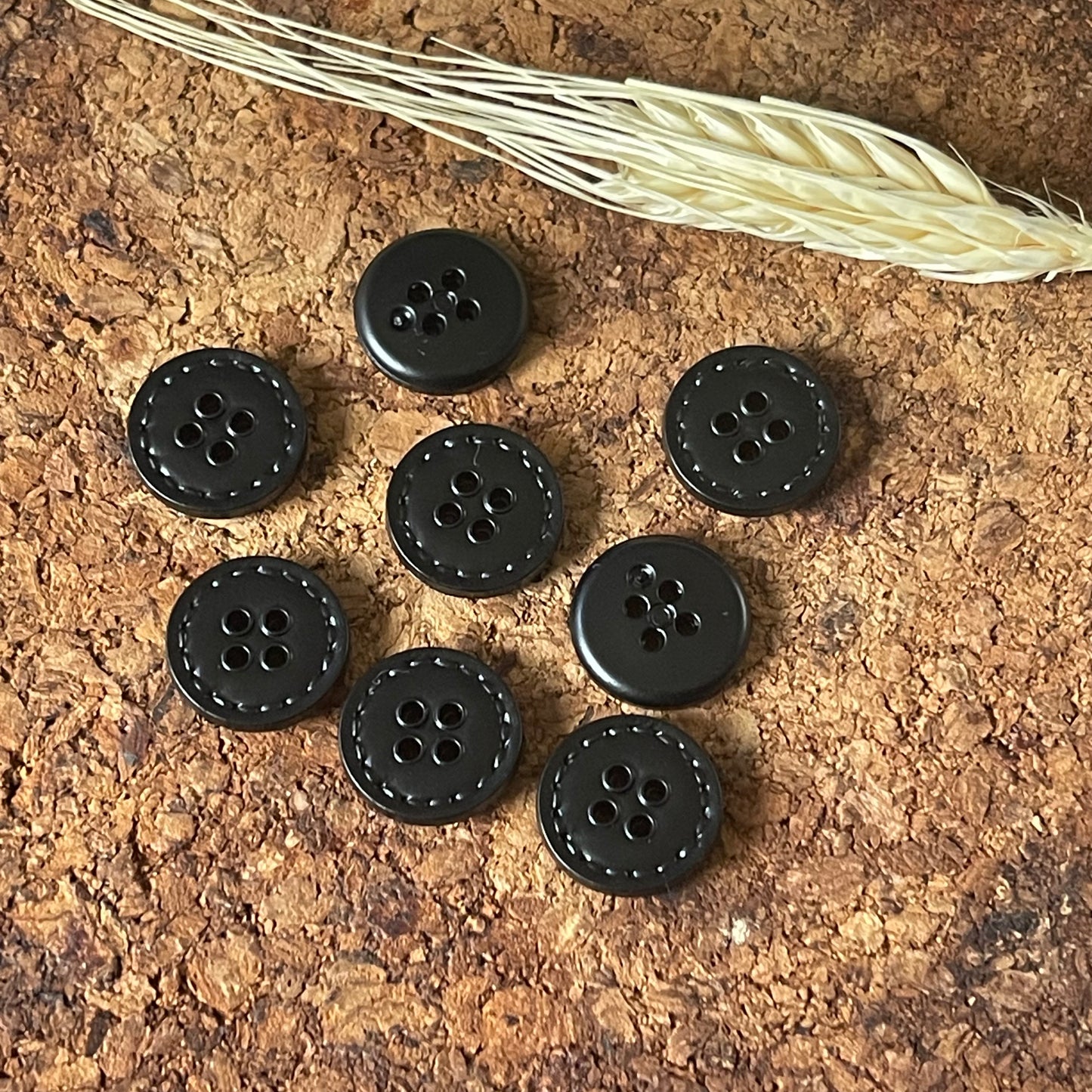 Bouton rond effet cuir noir 15mm
