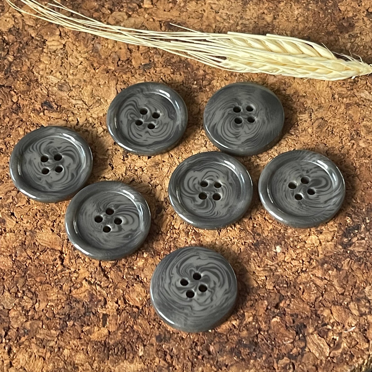 Bouton rond effet marbré gris 25mm