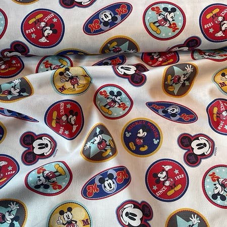 Cretonne de coton imprimé badges Mickey