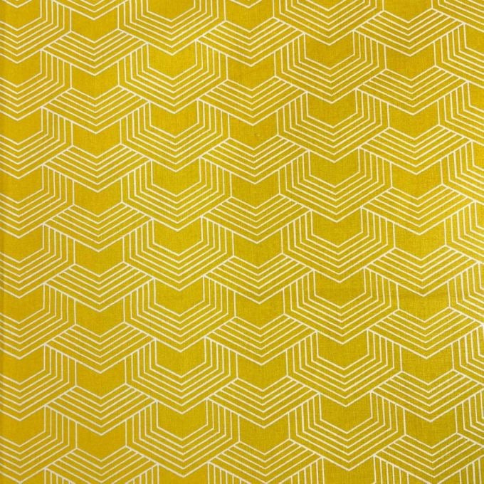 Coton enduit géométrique citron