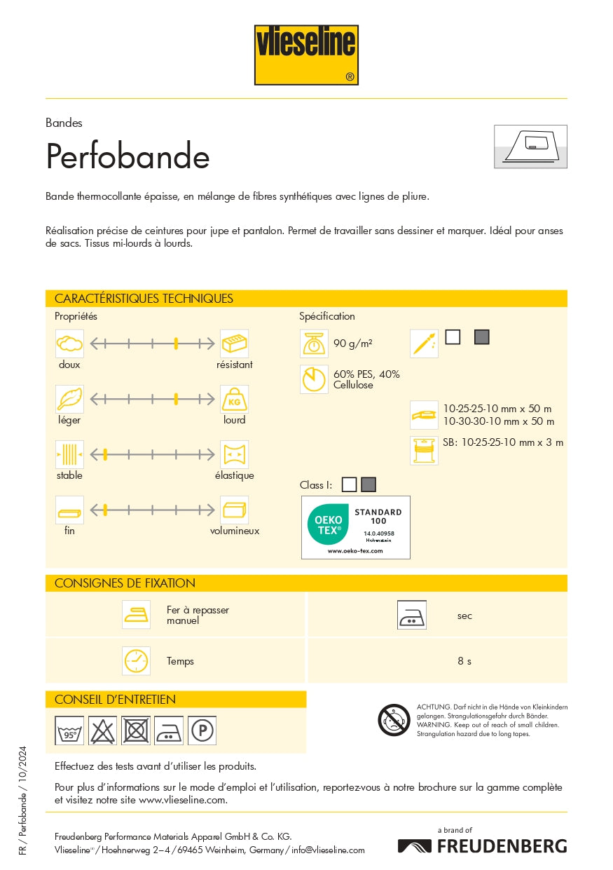 Vlieseline bande Bundfix - Perfobande noir