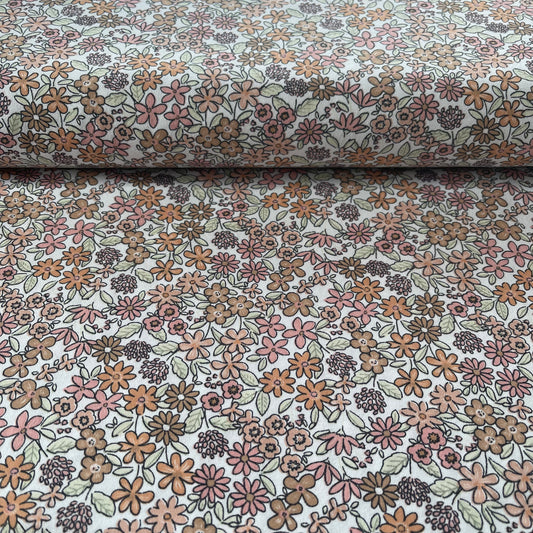 Jersey petites fleurs couleur pastel sur fond blanc - POPPY