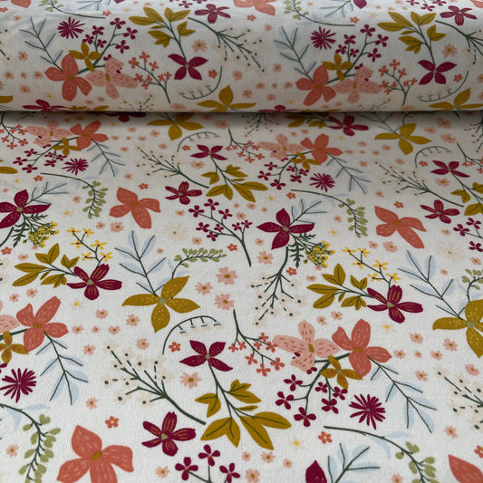 French Terry fleurs avec fond blanc - Poppy