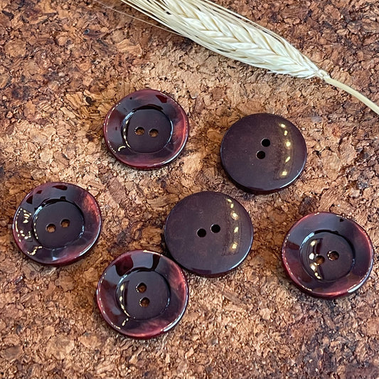 Bouton rond bord gondolé bordeaux 22mm