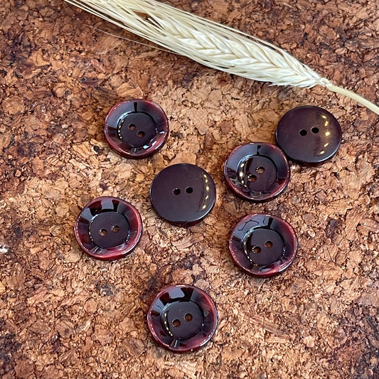 Bouton rond bord gondolé bordeaux 18mm