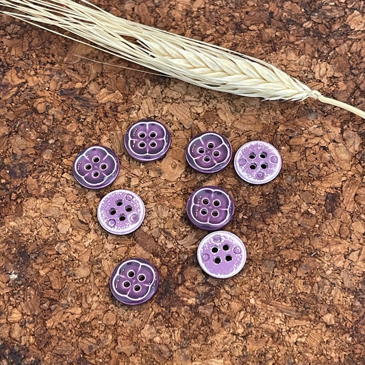 Bouton rond fleur en relief aubergine 12mm