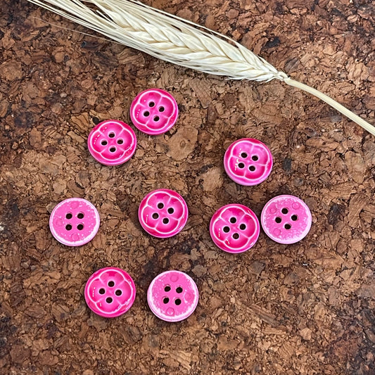 Bouton rond fleur en relief fuchsia 12mm