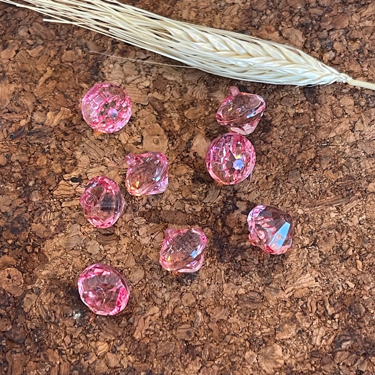 Bouton diamant rose fuchsia transparent 12mm