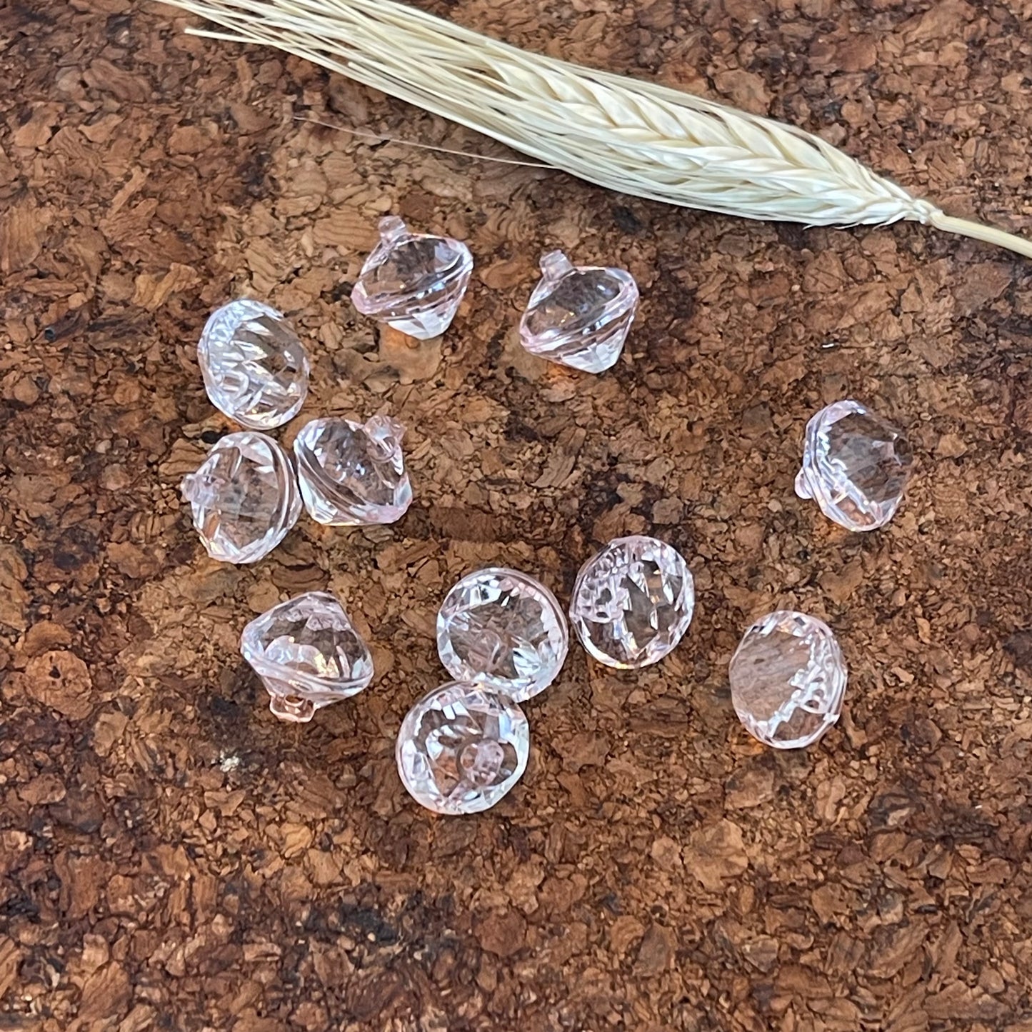 Bouton diamant rose clair transparent 12mm