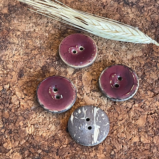Bouton rond bois laqué aubergine 25mm