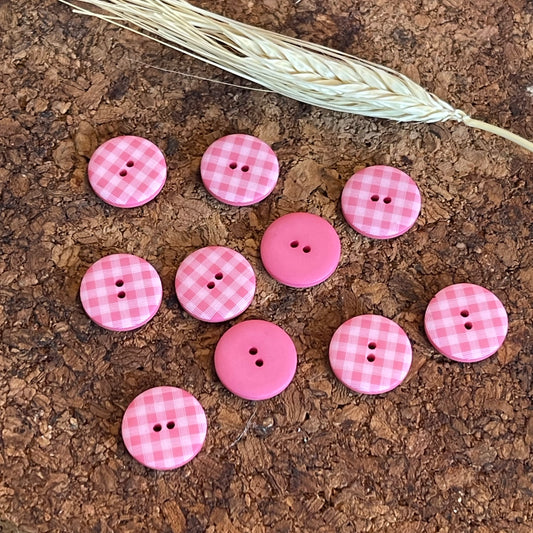 Bouton rond vichy rose 15mm
