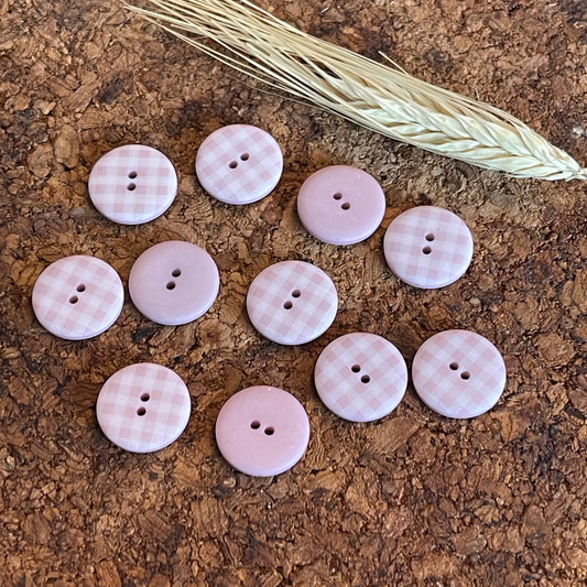 Bouton rond vichy rose clair 15mm