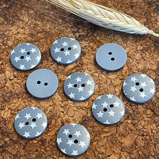 Bouton rond gris avec étoiles blanches 18mm