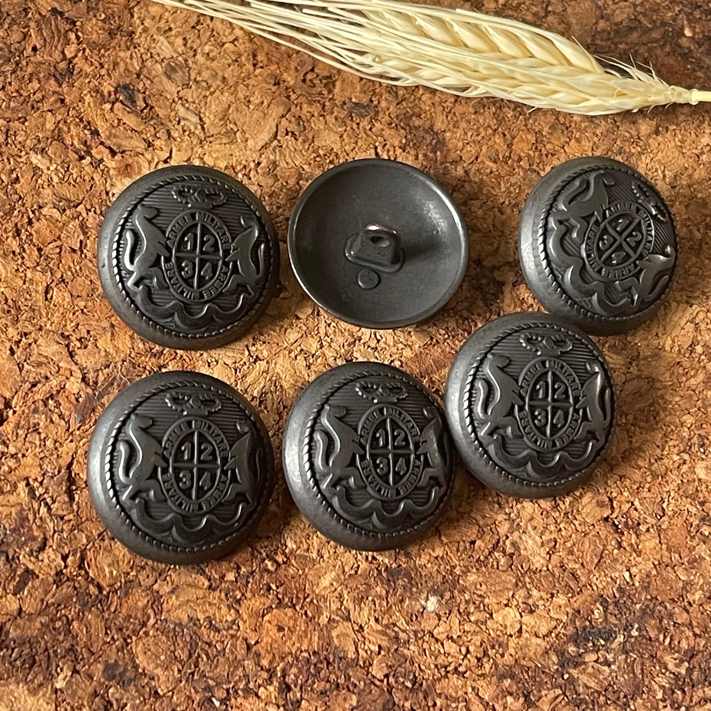 Bouton rond écusson de l'armée noir 25mm