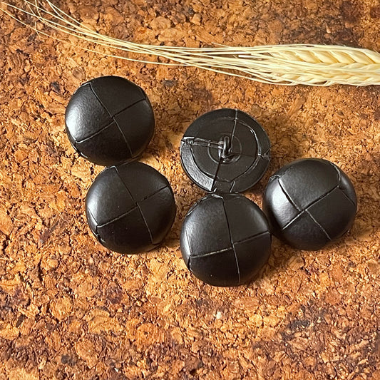 Bouton rond effet cuir noir 25mm
