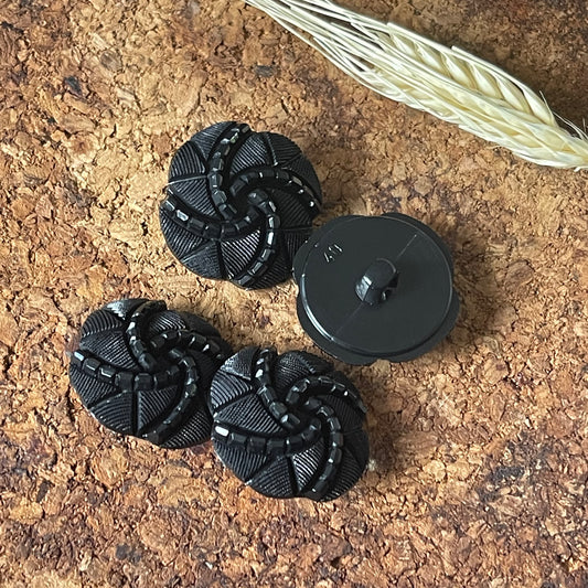 Bouton rond perles en spirales noir 27mm