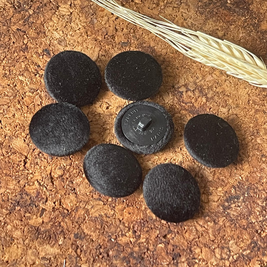 Bouton rond tissu velours noir 22mm