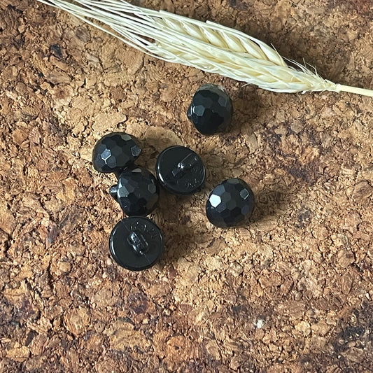 Bouton rond noir à facettes 12mm