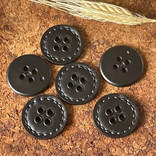 Bouton rond effet cuir noir 27mm