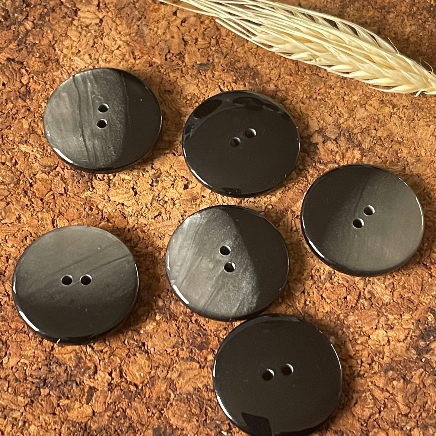 Bouton rond bicolore noir effet nacré gris 27mm