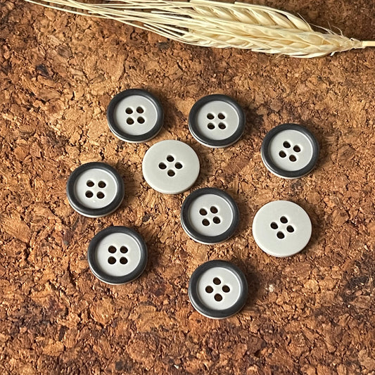 Bouton rond gris bord noir 15mm