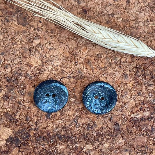 Bouton rond bleu moucheté 20mm 2 trous