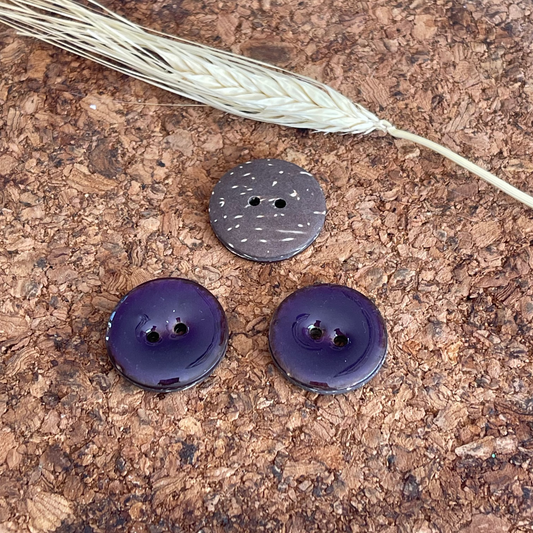 Bouton rond aubergine coco brun 22mm 2 trous