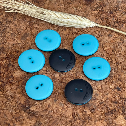 Bouton rond bleu verso noir 21mm 2 trous