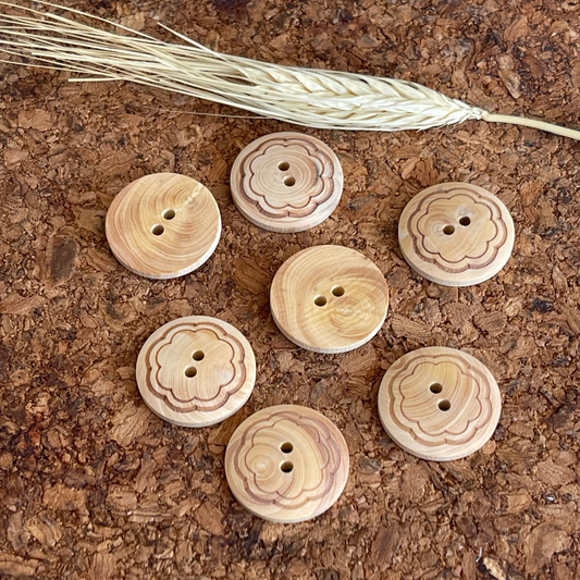 Bouton rond en bois fleur 2 trous 22mm