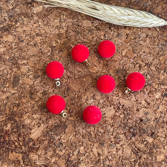 Bouton boule rouge effet velours 10mm