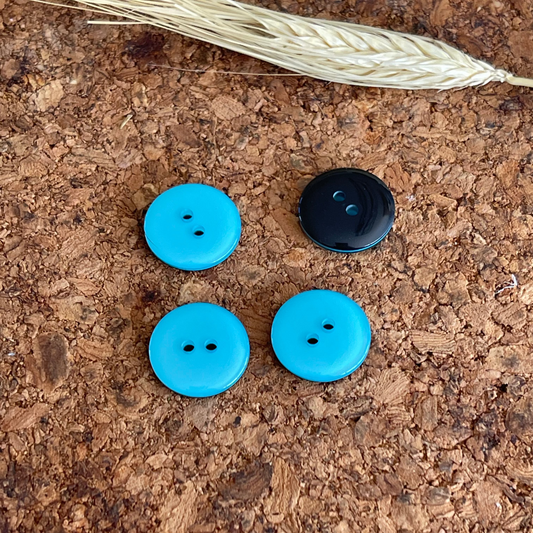 Bouton rond bleu verso noir 18mm 2 trous