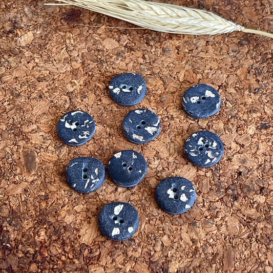 Bouton rond bleu nuit éclats blanc 14mm 2 trous