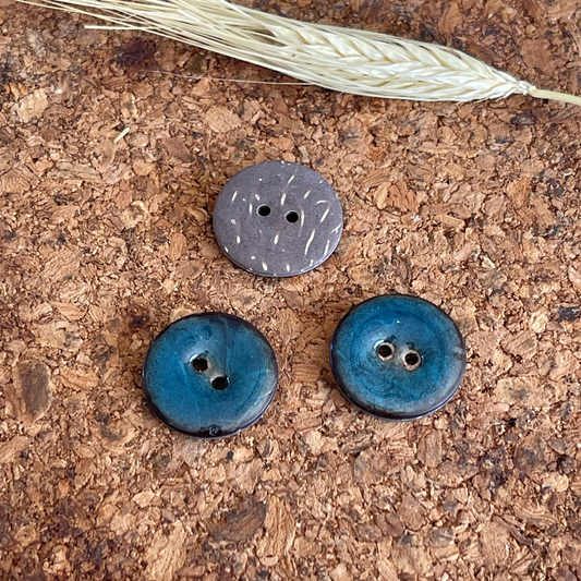 Bouton rond bleu turquoise 23mm 2 trous