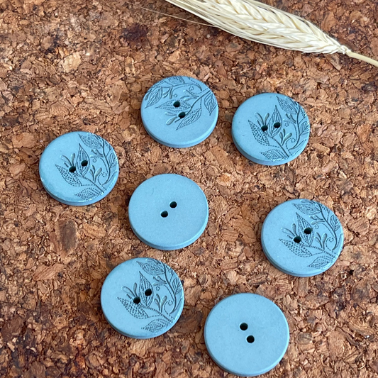 Bouton rond en chanvre recyclé bleu clair 23mm 2 trous