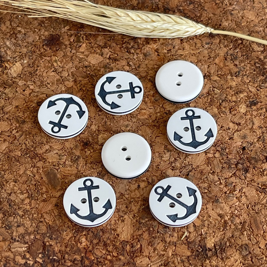 Bouton ancre blanc et bleu pvc - 20 mm