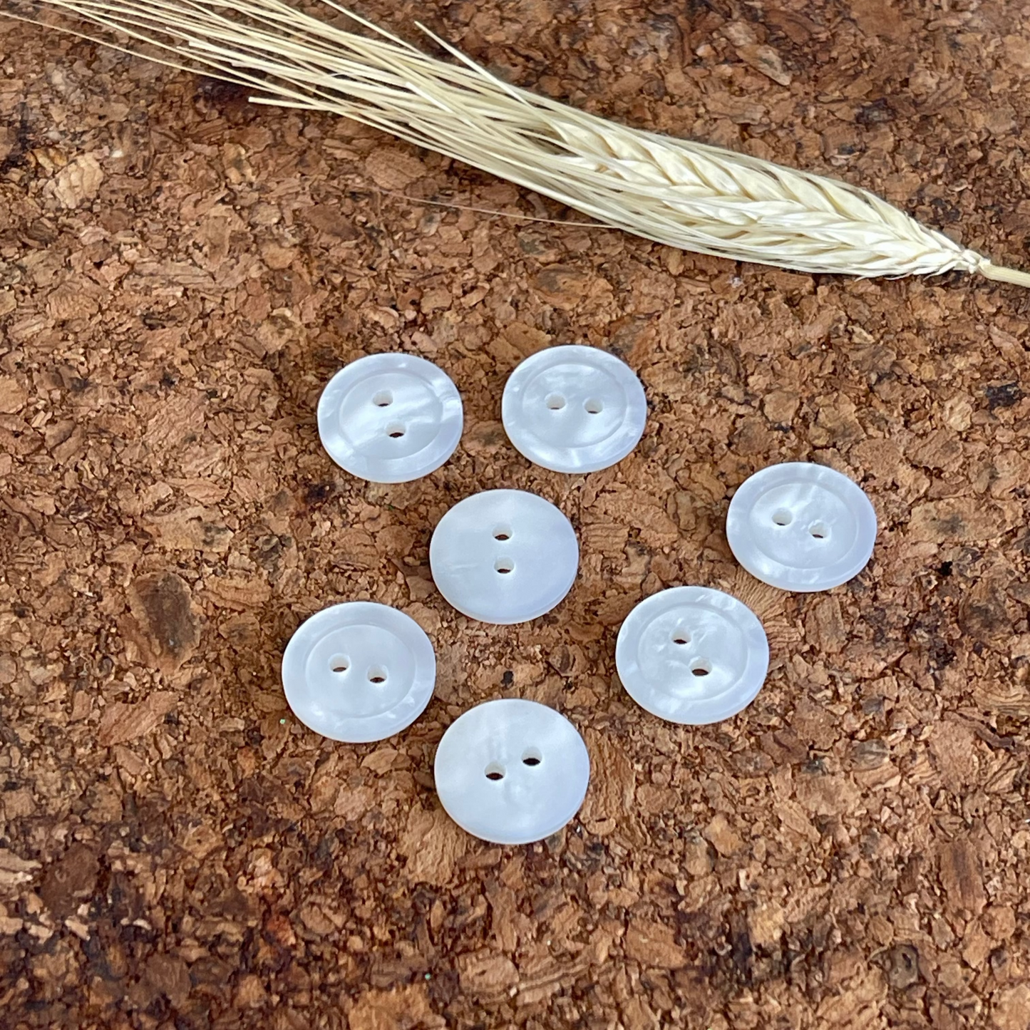 Bouton blanc marbré rond - 15 mm - 2 trous