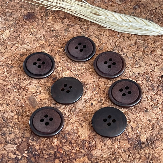 Bouton brun imitation bois rond - 20 mm - 4 trous