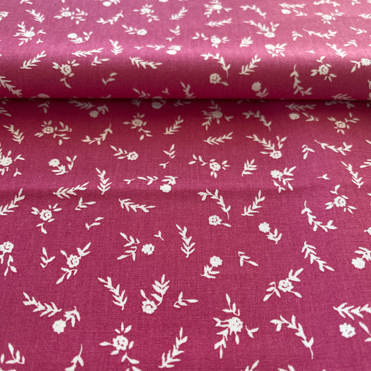 Coton Briella rose avec motif fleuri blanc