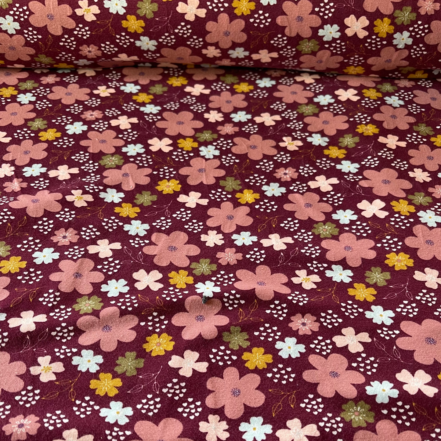 Jersey fleurs sur fond bordeaux - POPPY