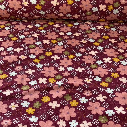 Jersey fleurs sur fond bordeaux - POPPY