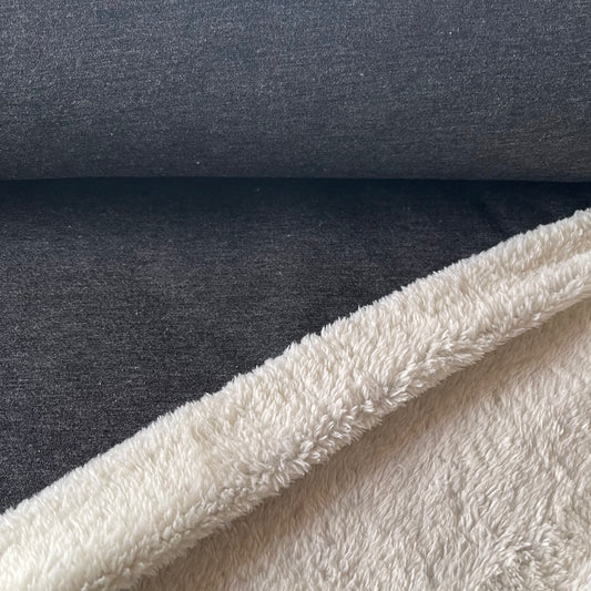 Jersey sweat gris foncé fourrure blanc