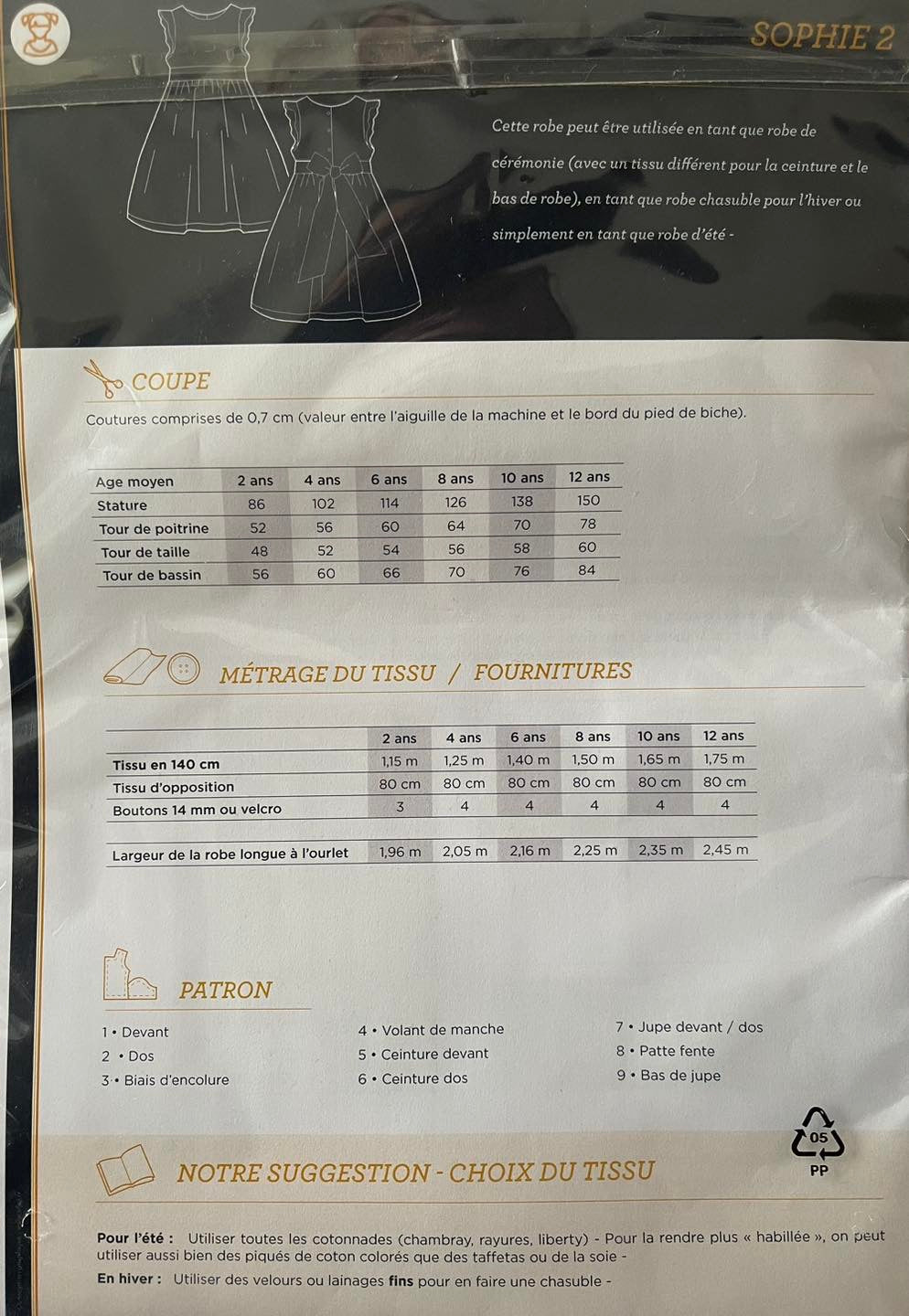 Patron Sophie 2 - de 2 ans jusqu'à 12ans - L'enfant roi