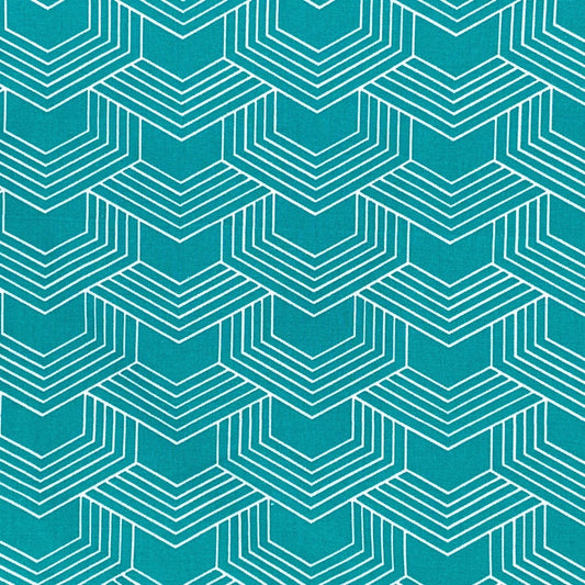 Coton enduit géométrique turquoise