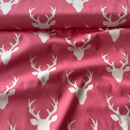 Popeline de coton américain - Cerf blanc fond rose