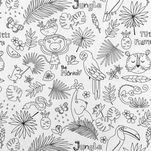 Cretonne  de coton à colorier  - Jungle