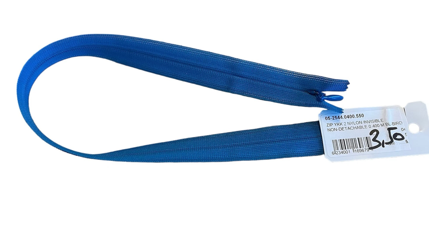 Fermeture éclair 40 cm - YKK - zip invisible bleu
