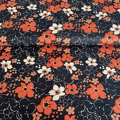 Popeline de coton noir imprimé fleurs sauvage Poppy